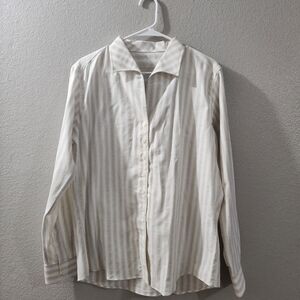 Sarah Alexandra Tan Striped Long Sleeve Button Down Shirt
